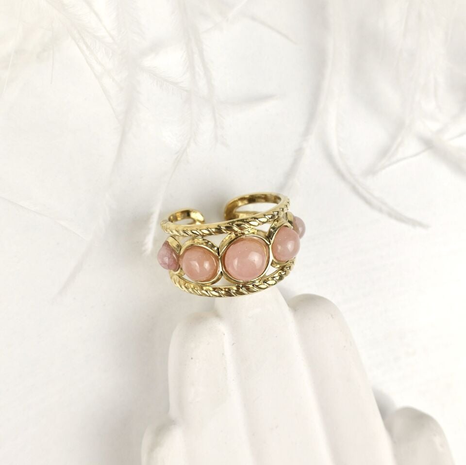 Çelik Pembe Taşlı Yüzük