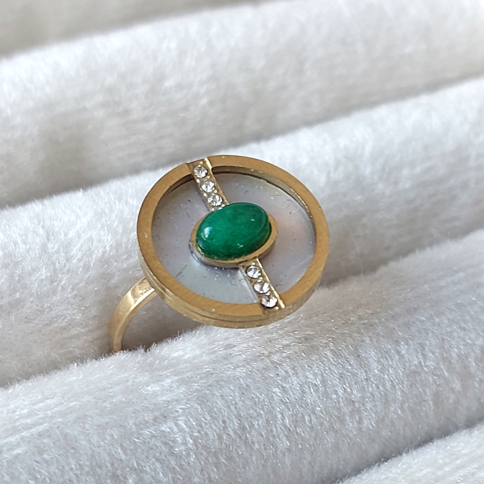 Çelik Yeşil Taşlı Yüzük