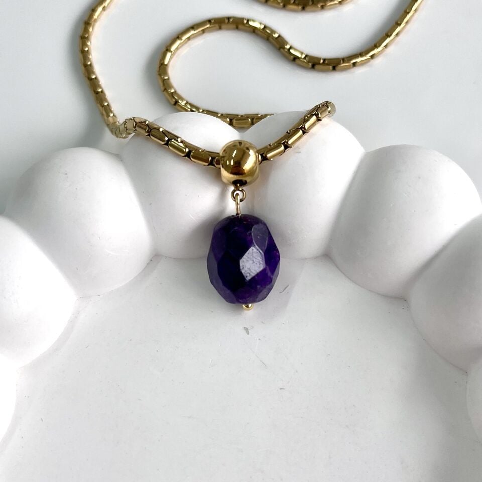Çelik Ametist Taşı Kolye