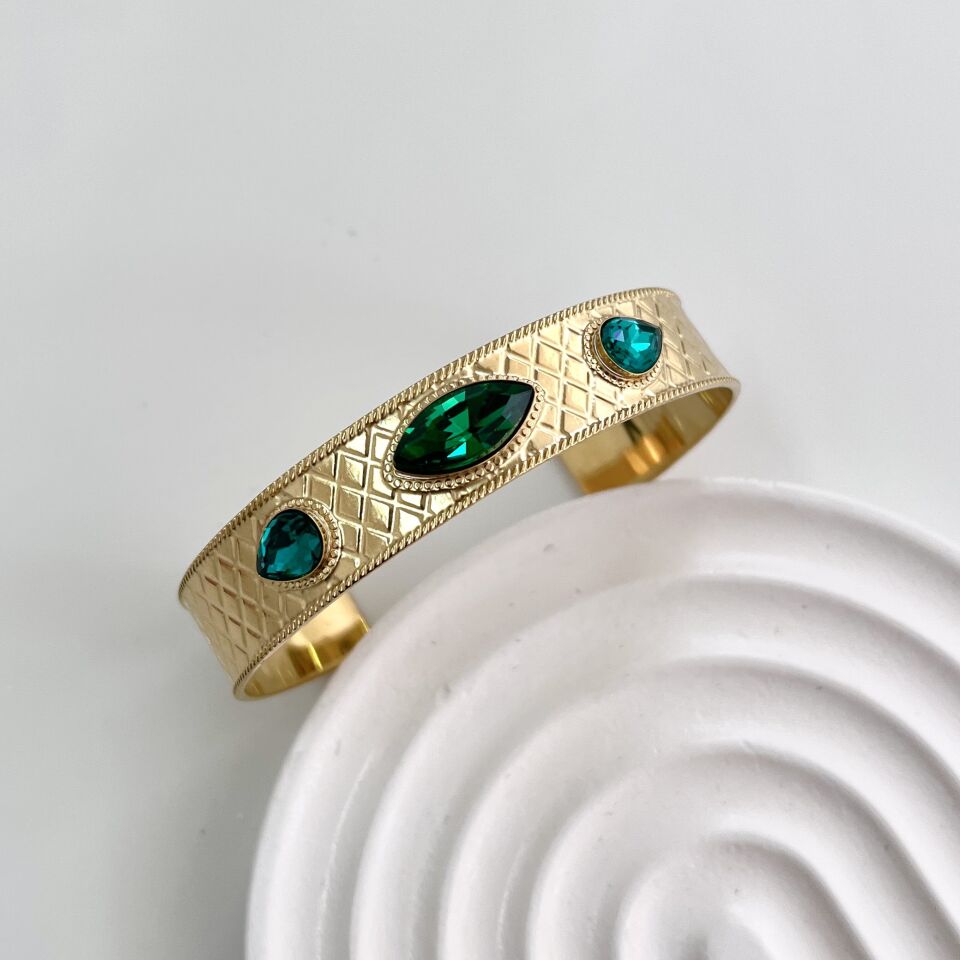 Çelik Yeşil Taşlı Kelepçe