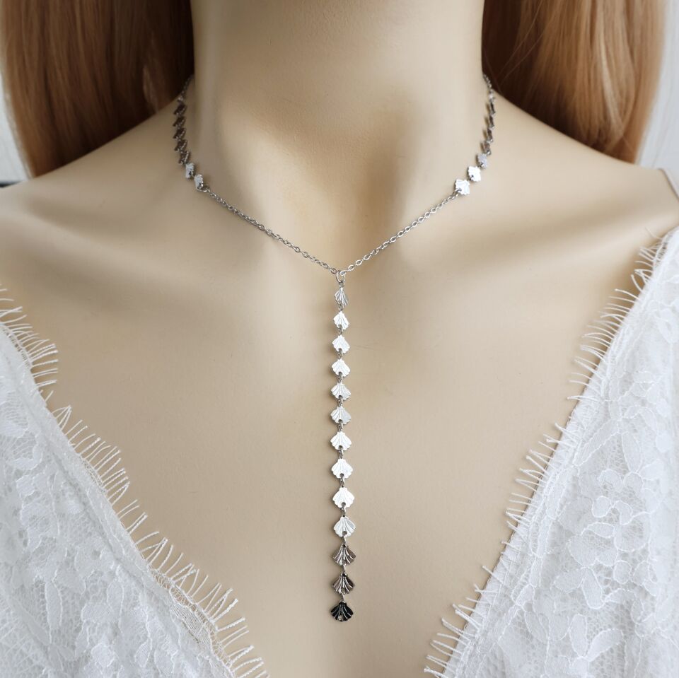 Çelik İstiridye Desen Y Kolye