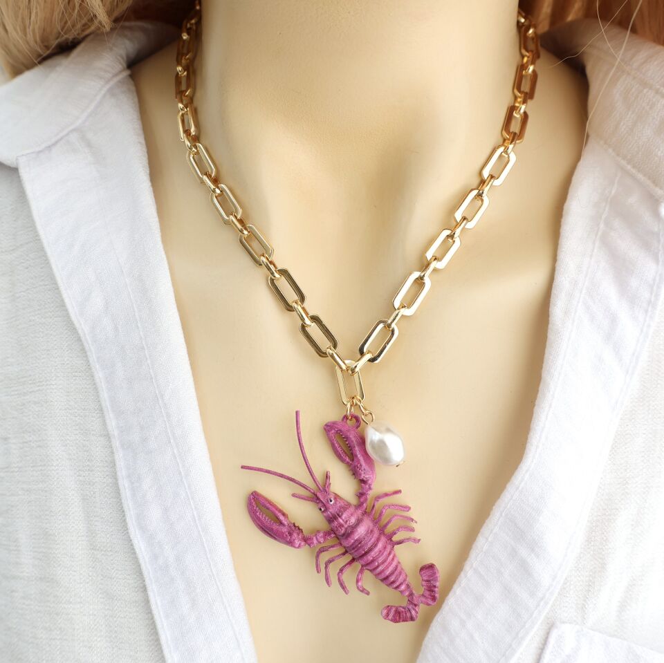 İnci Detay Zincir Istakoz Kolye