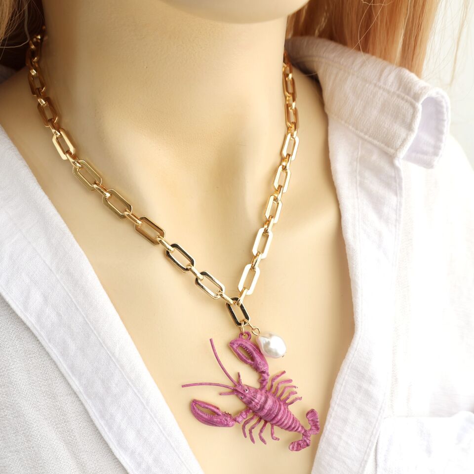 İnci Detay Zincir Istakoz Kolye