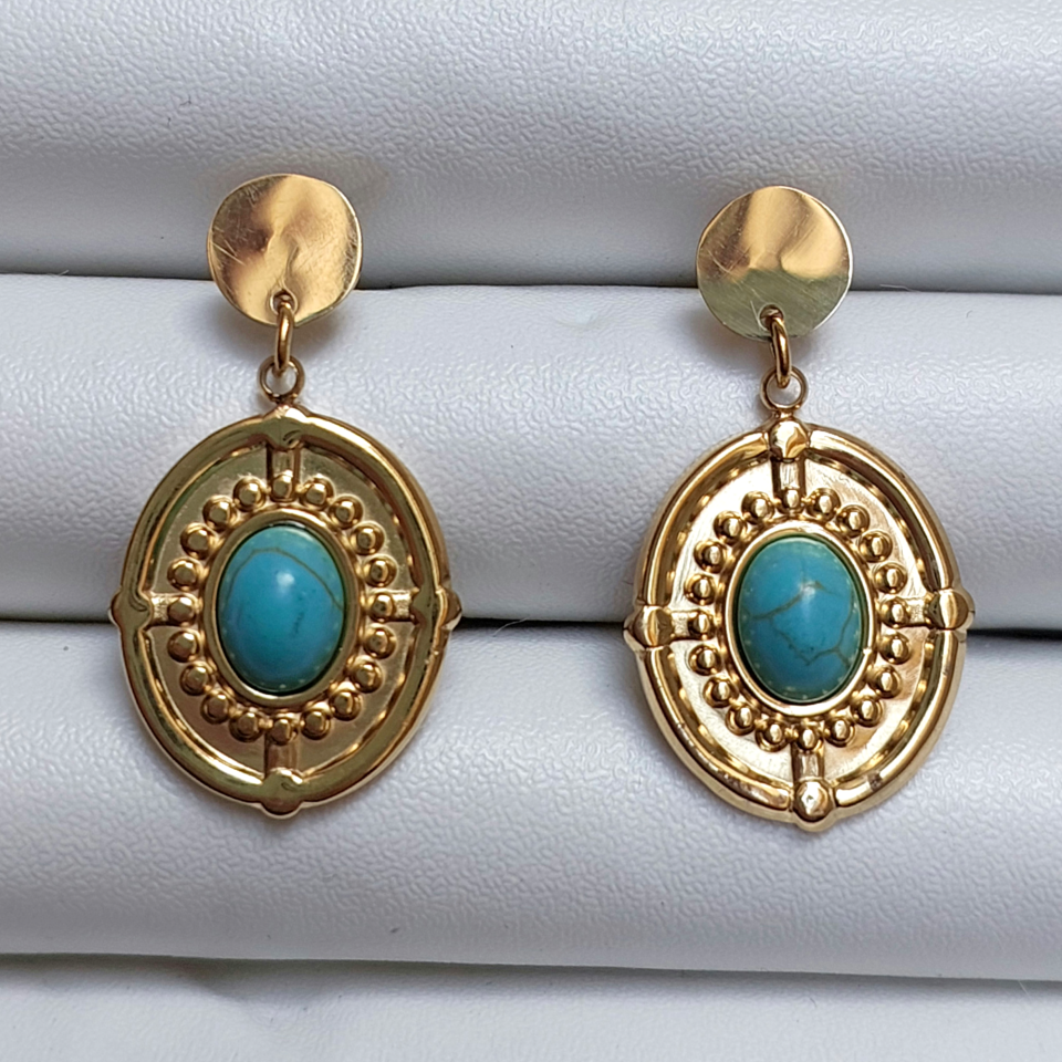 Çelik Turkuaz Taşı Küpe