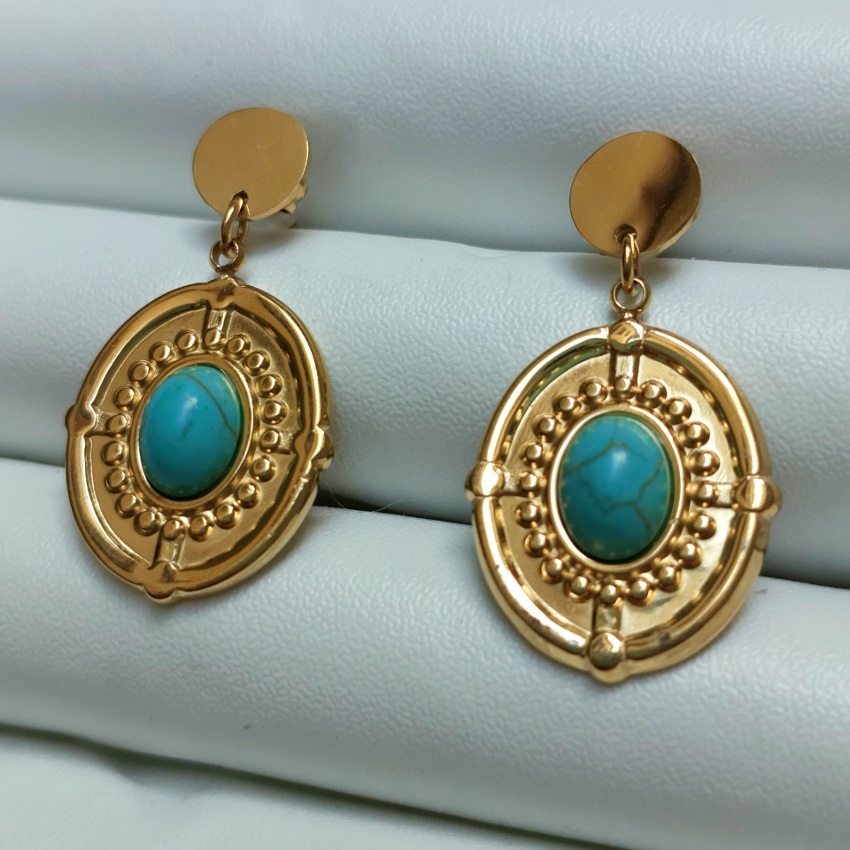 Çelik Turkuaz Taşı Küpe