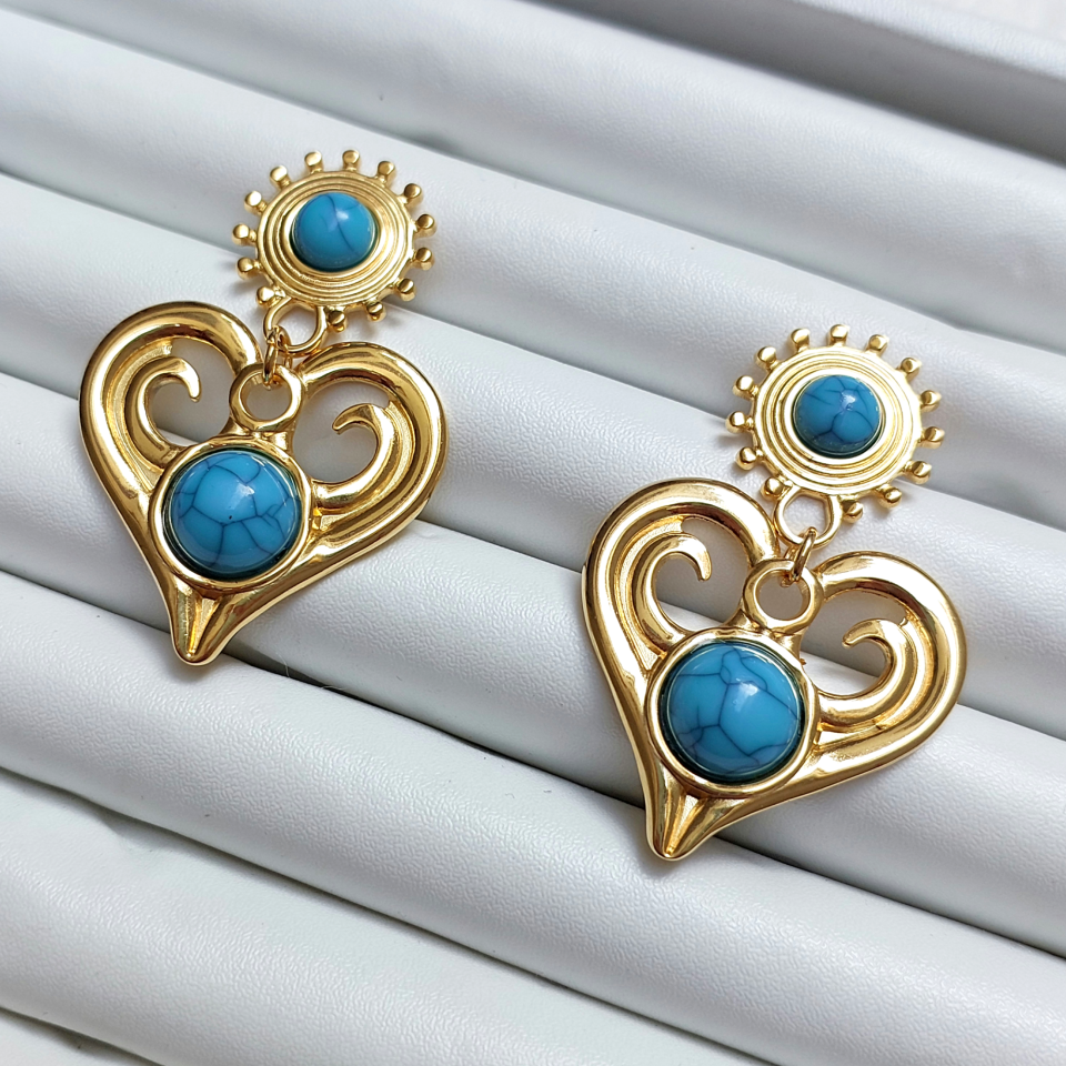 Çelik Turkuaz Taşı Küpe