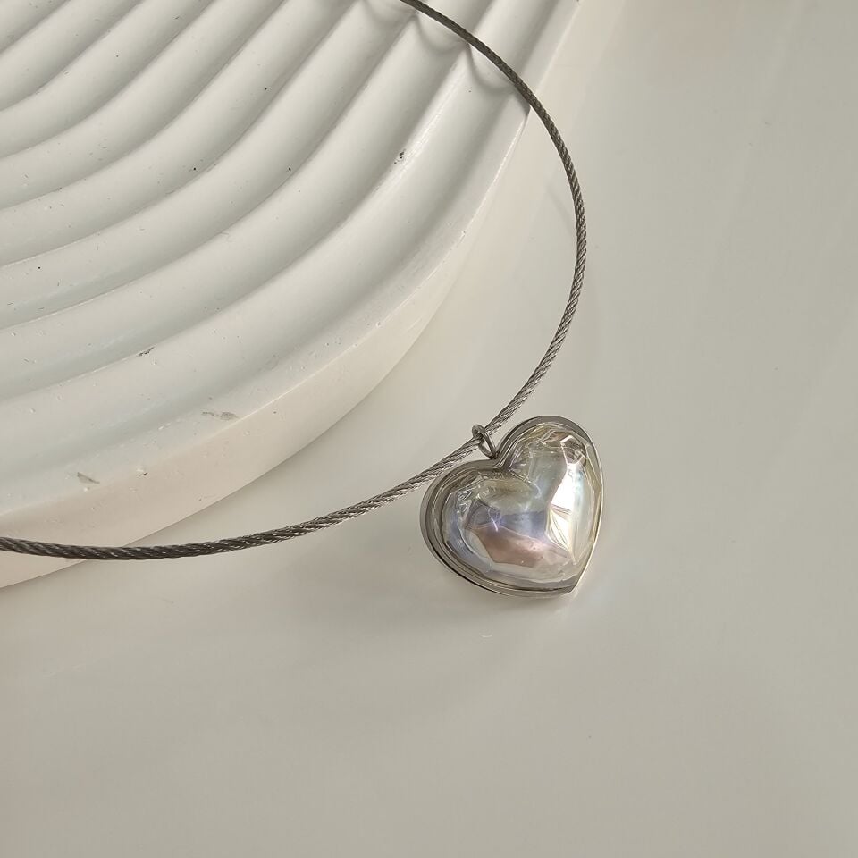 Çelik Hologram Kalp Kolye