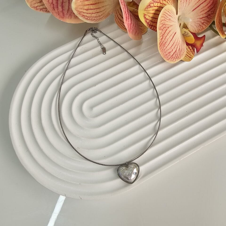 Çelik Hologram Kalp Kolye