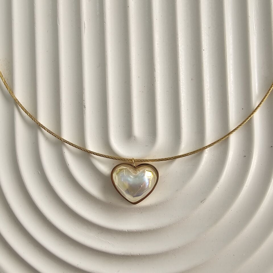 Çelik Hologram Kalp Kolye