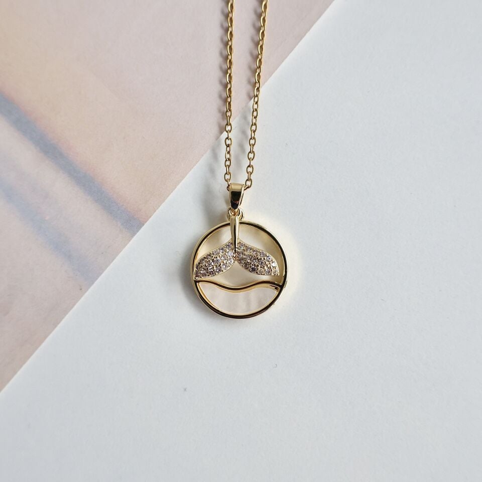 Çelik Orka Kolye Beyaz Sedefli Gold