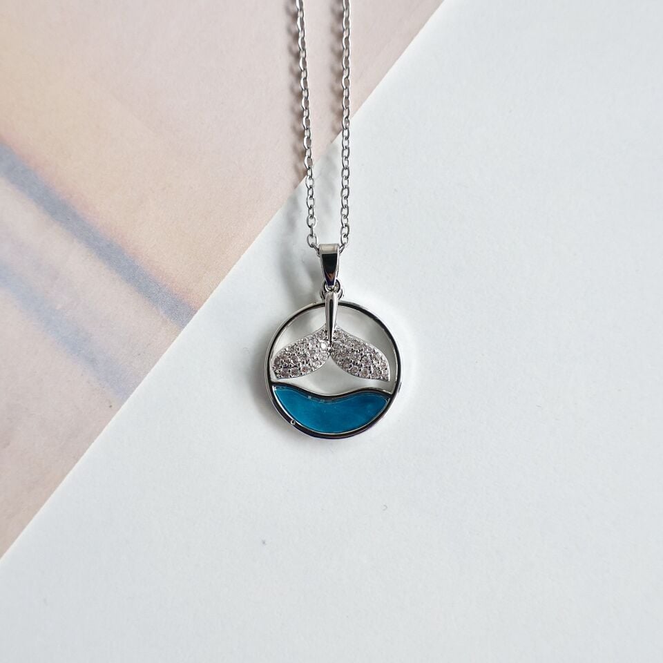 Çelik Orka Kolye Mavi Sedefli Silver