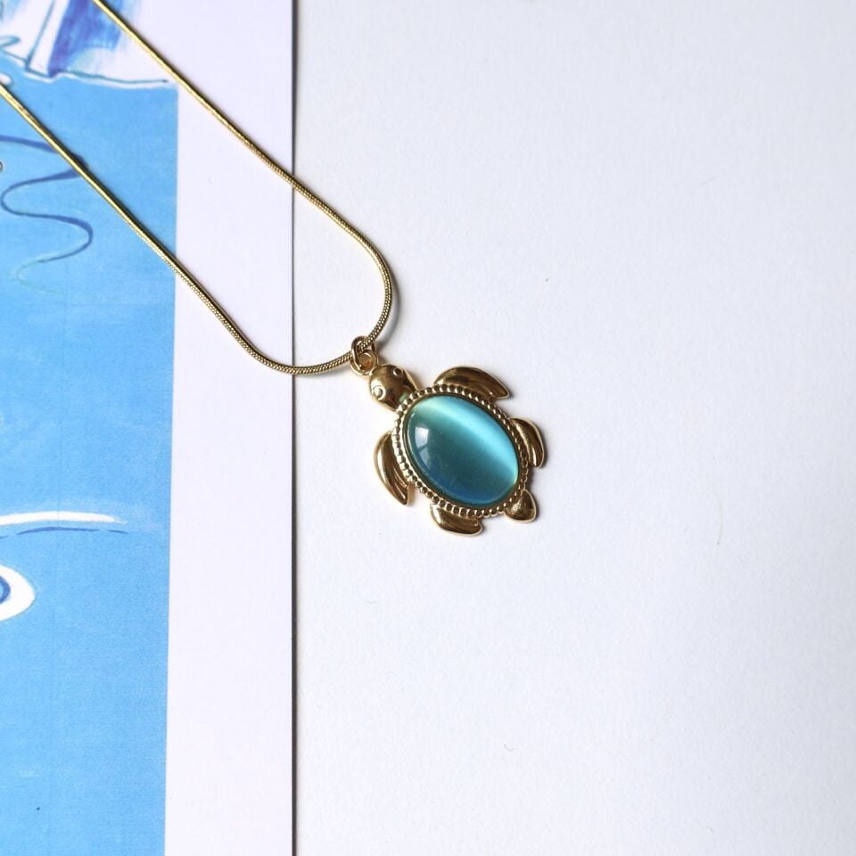 Çelik Kedi Gözü Kaplumbağa Kolye