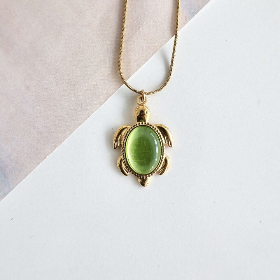 Çelik Kedi Gözü Kaplumbağa Kolye