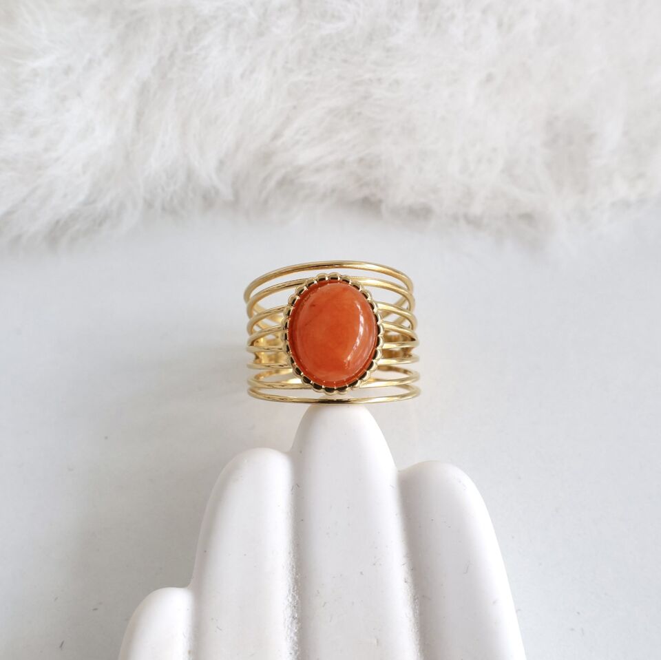 Çelik Turuncu Taşlı Yüzük