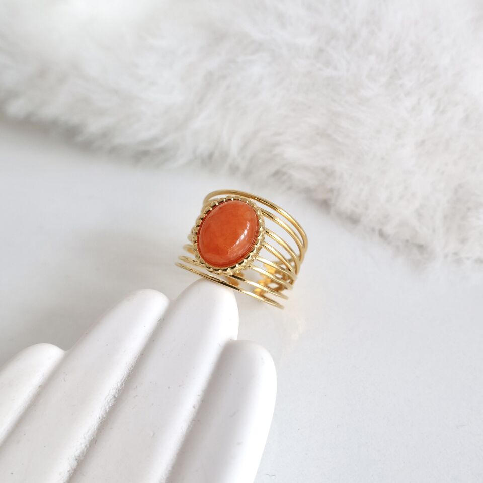 Çelik Turuncu Taşlı Yüzük