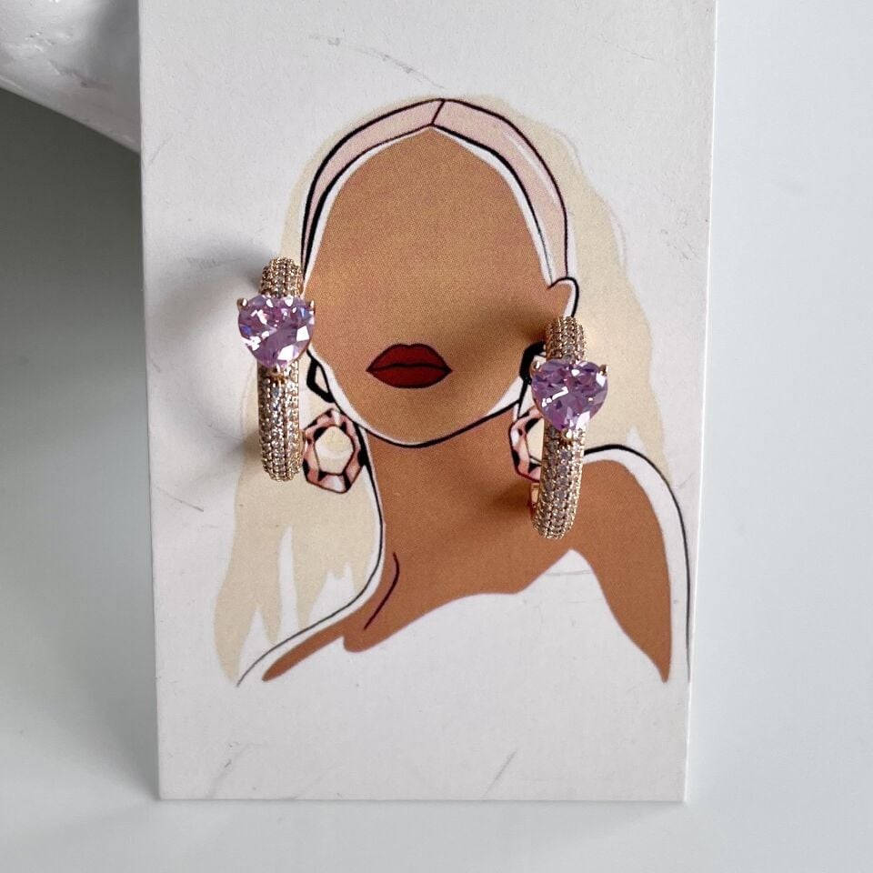 Xuping Taşlı Pembe Kalp Küpe