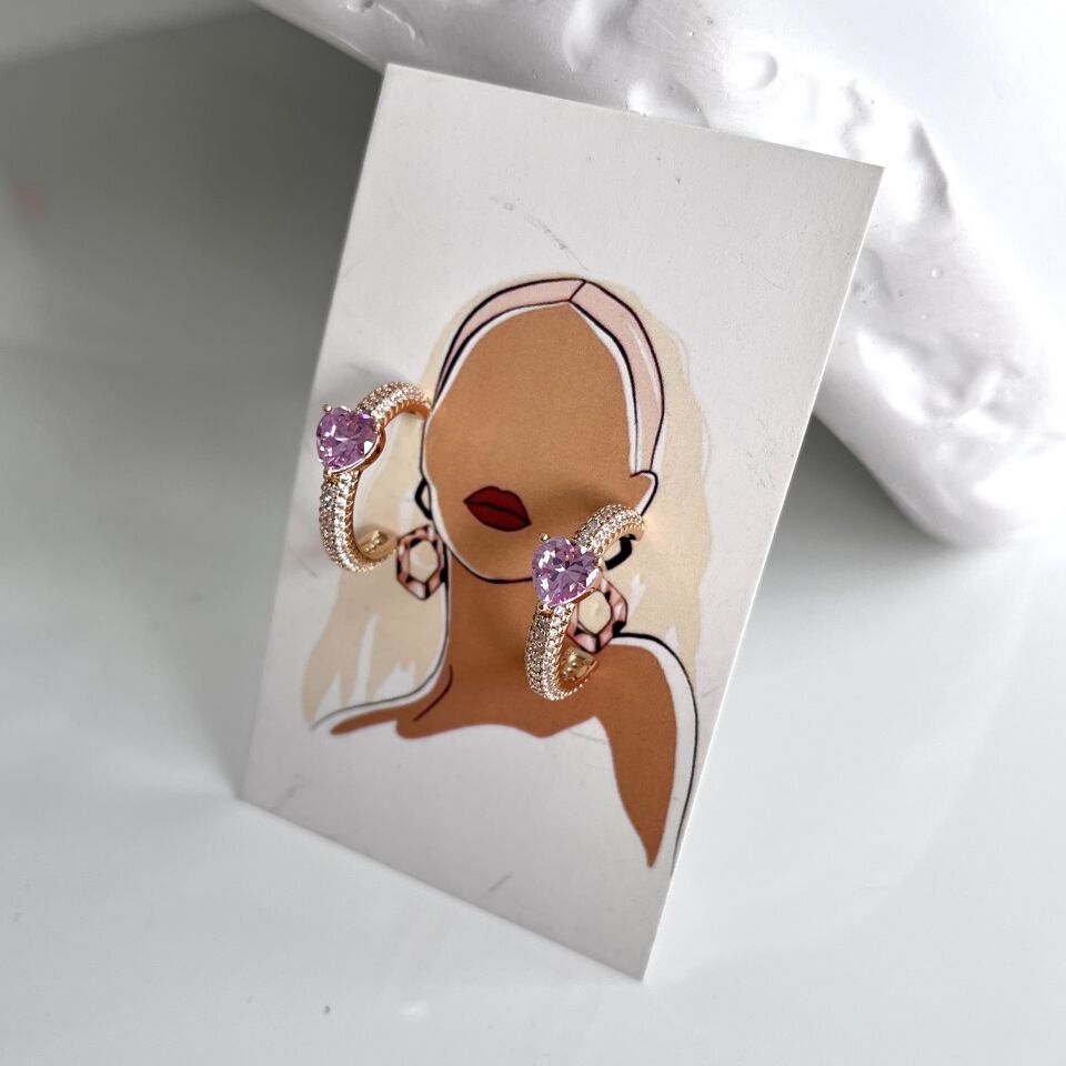 Xuping Taşlı Pembe Kalp Küpe