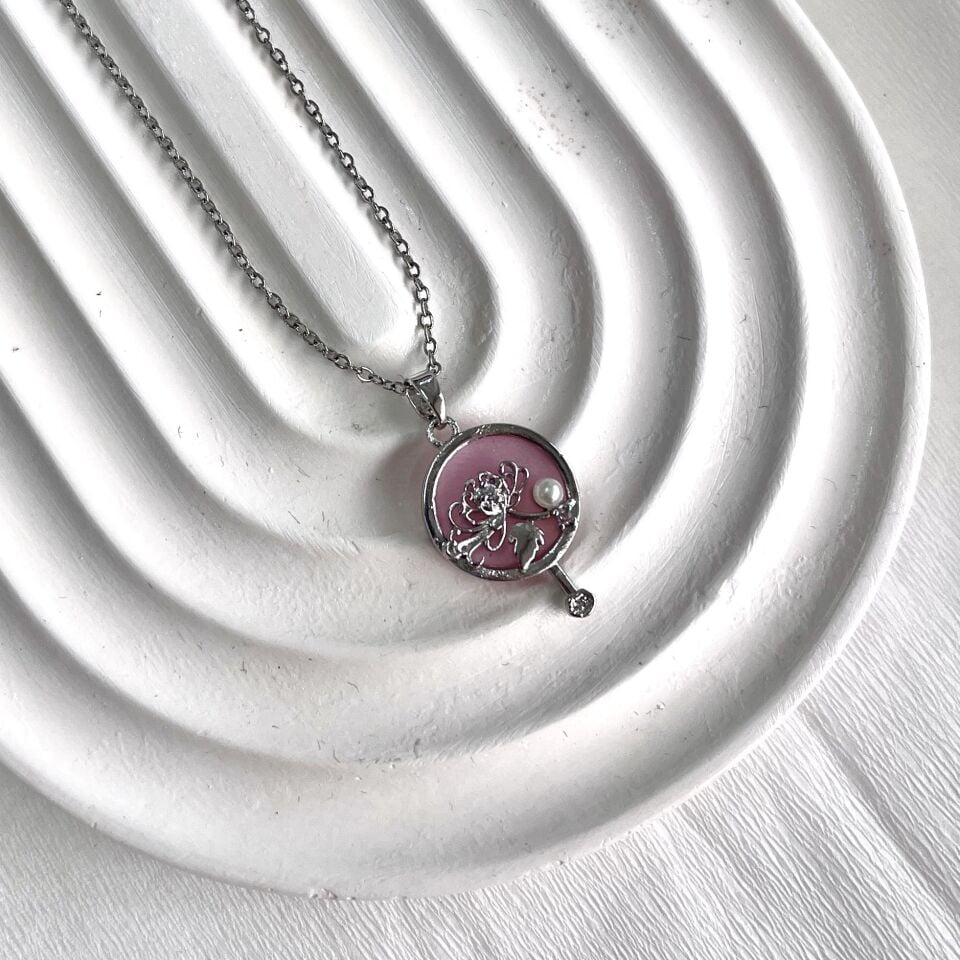 Çelik İnci Detay Çiçek Kolye