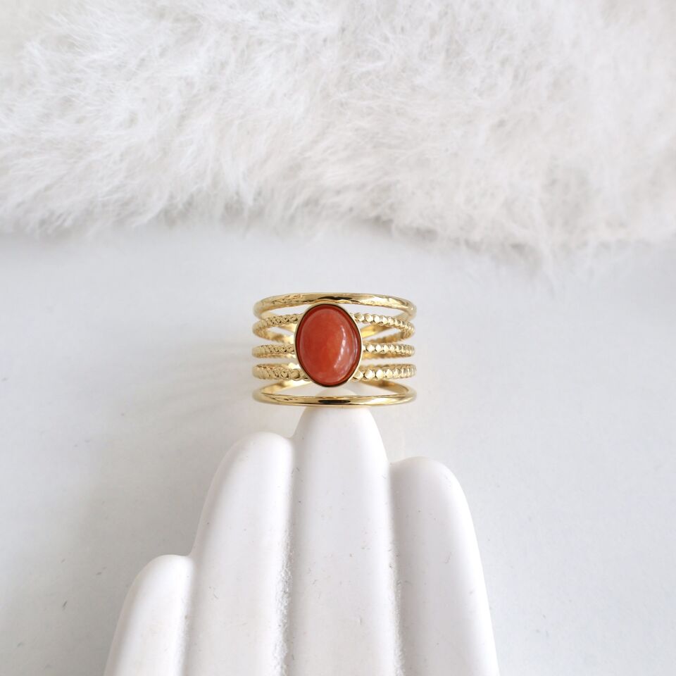 Çelik Turuncu Taşlı Yüzük