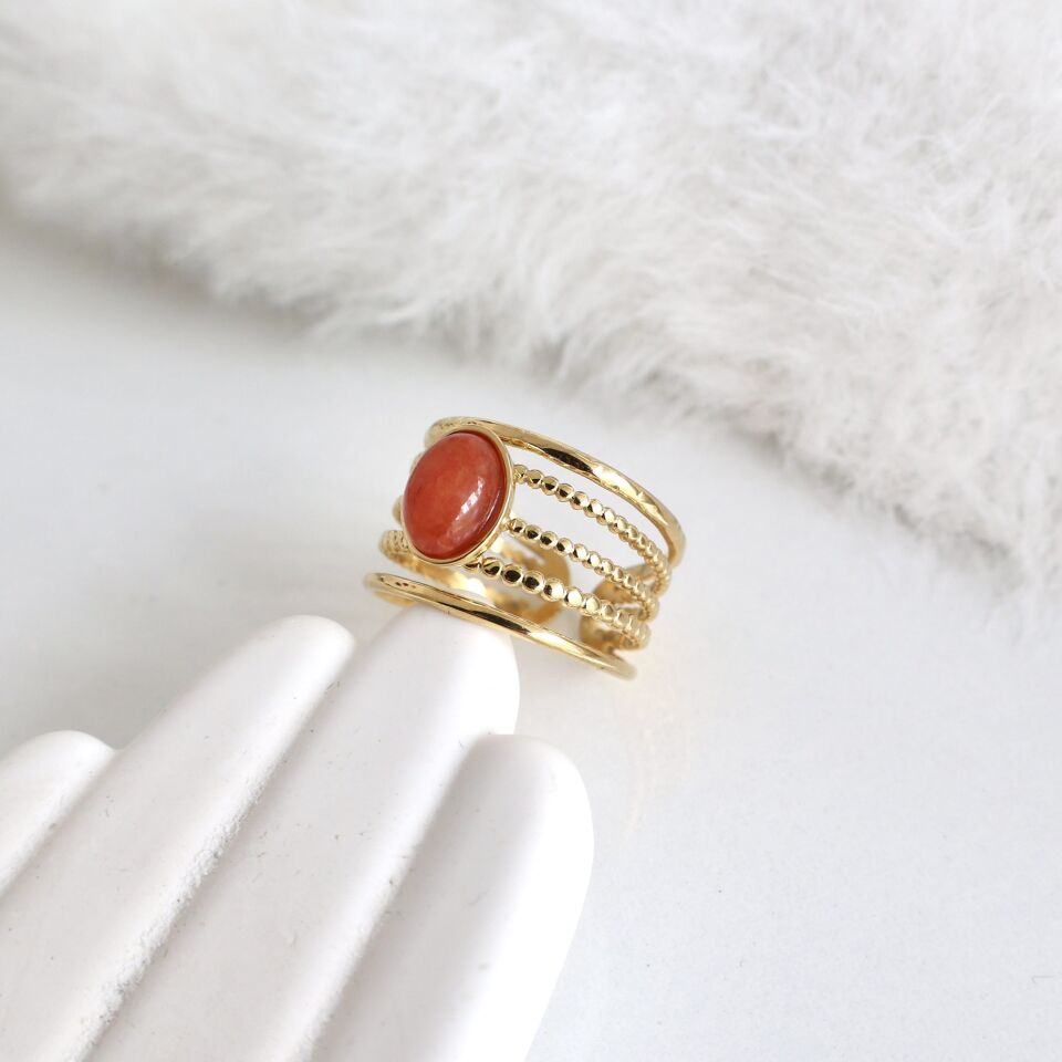 Çelik Turuncu Taşlı Yüzük