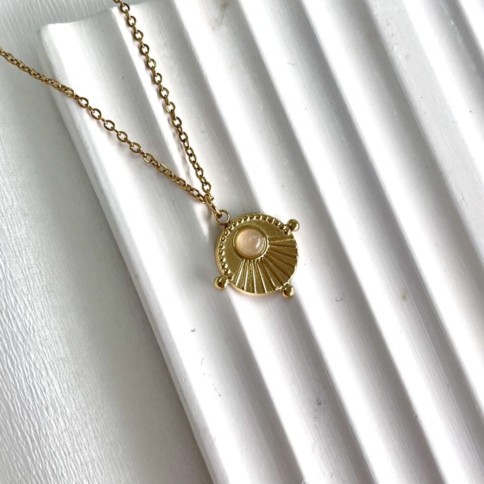 Çelik Kuvars Taşı Kolye