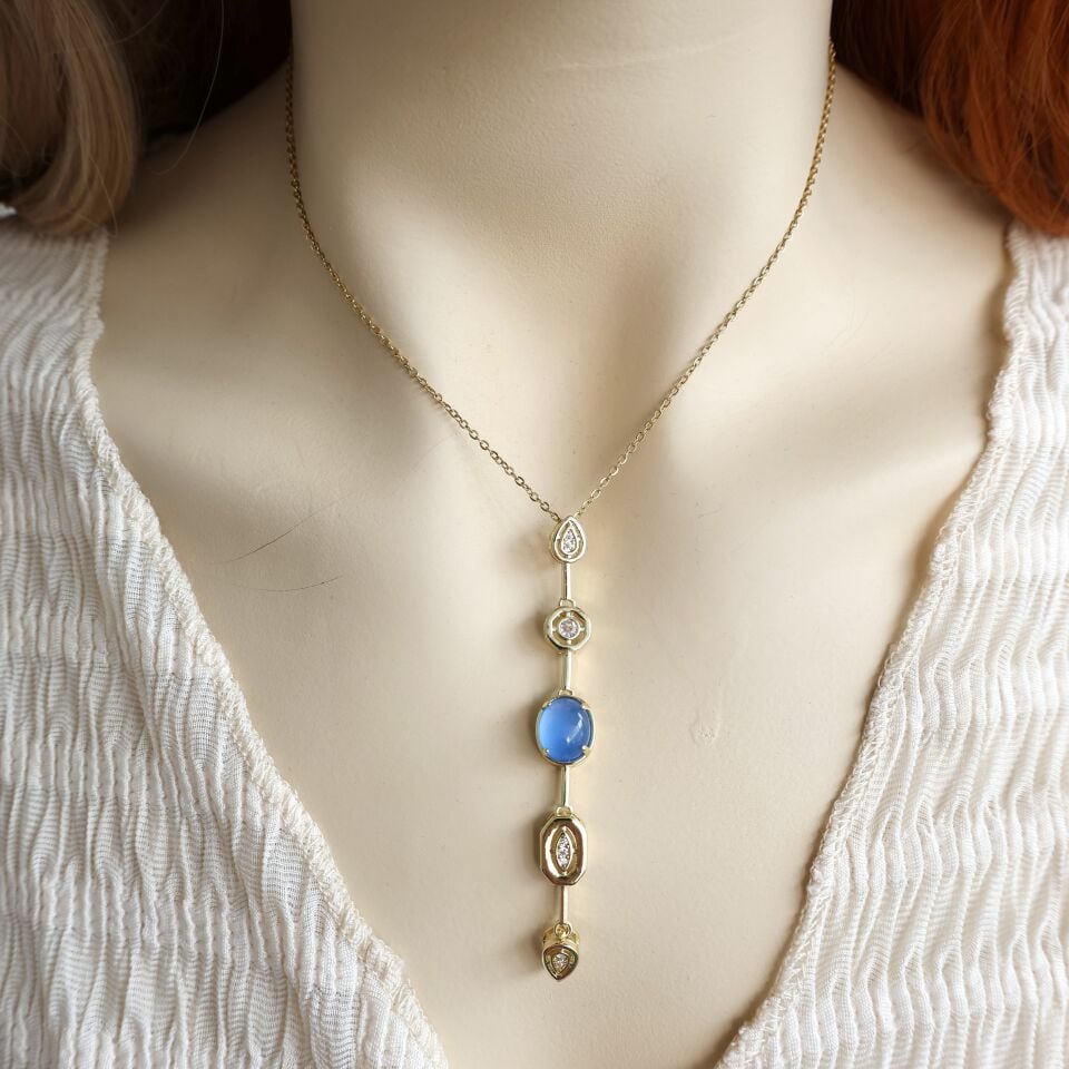 Mavi Taşlı Sallantı Kolye
