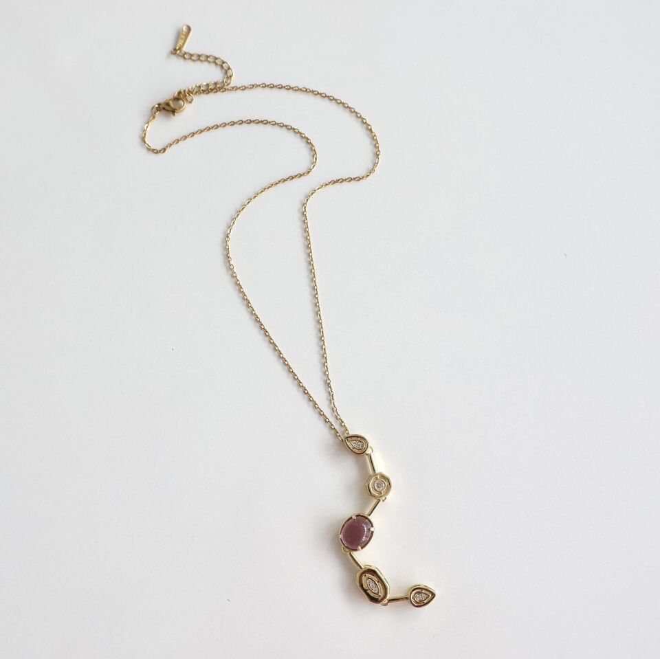 Mor Taşlı Sallantı Kolye