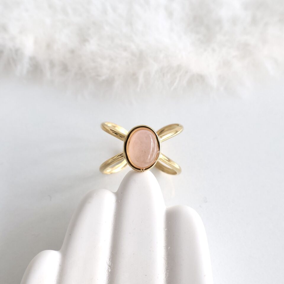 Çelik Pembe Taşlı Yüzük