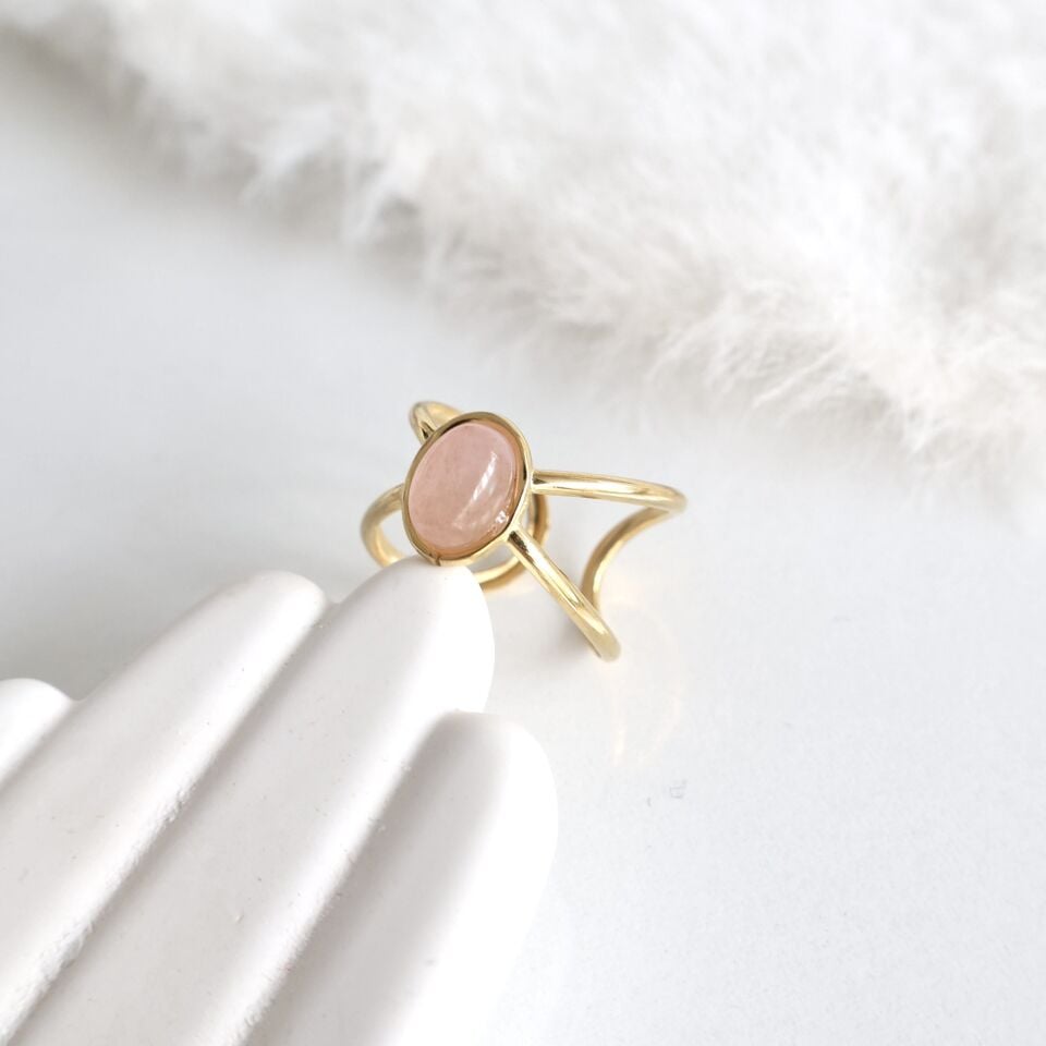 Çelik Pembe Taşlı Yüzük