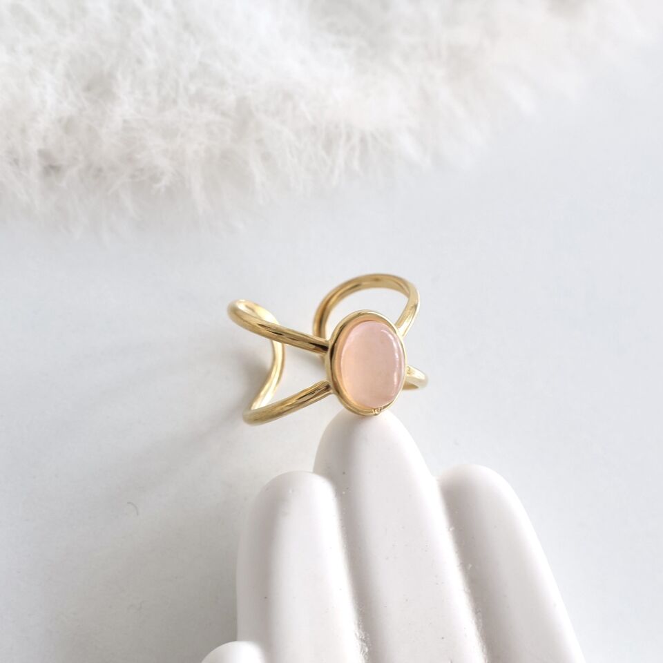 Çelik Pembe Taşlı Yüzük