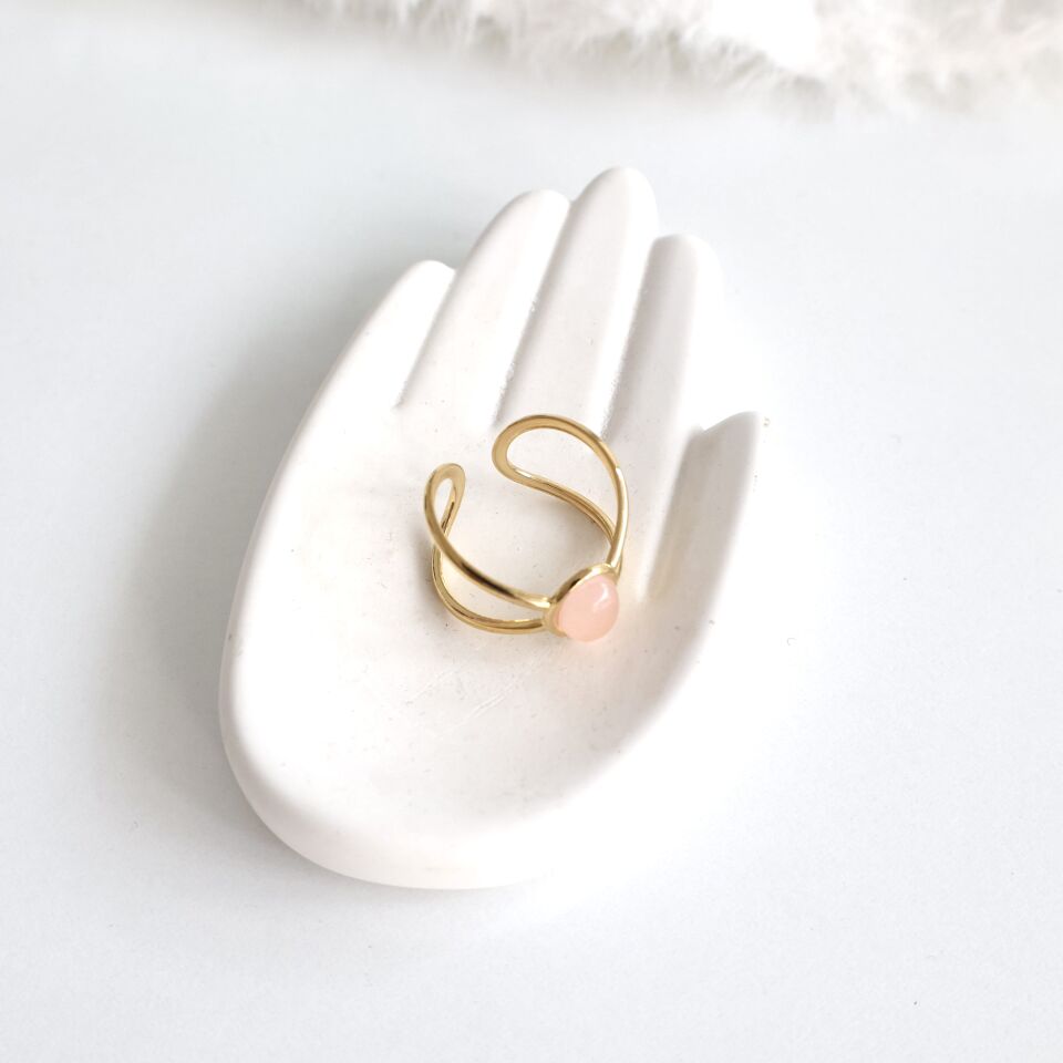 Çelik Pembe Taşlı Yüzük