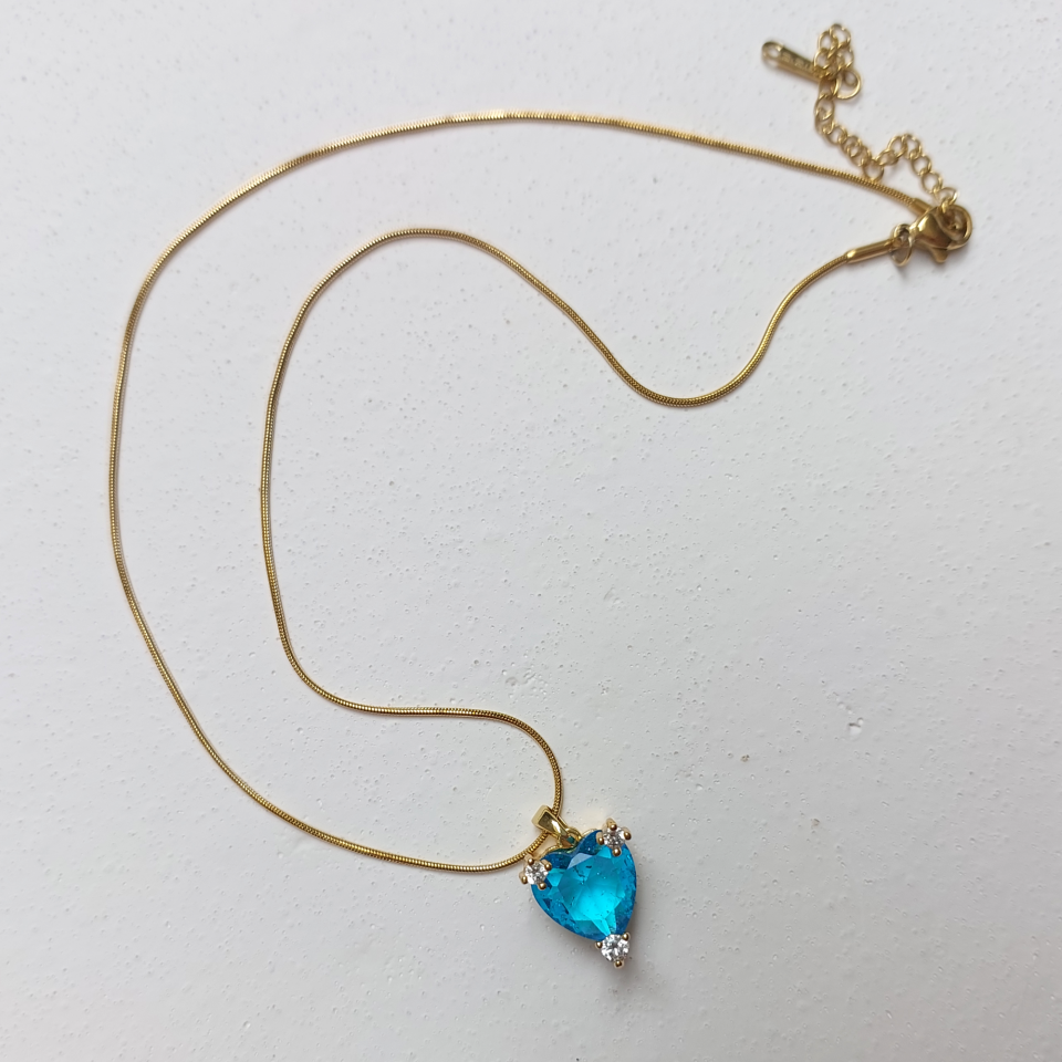 Çelik Mavi Kalp Kolye