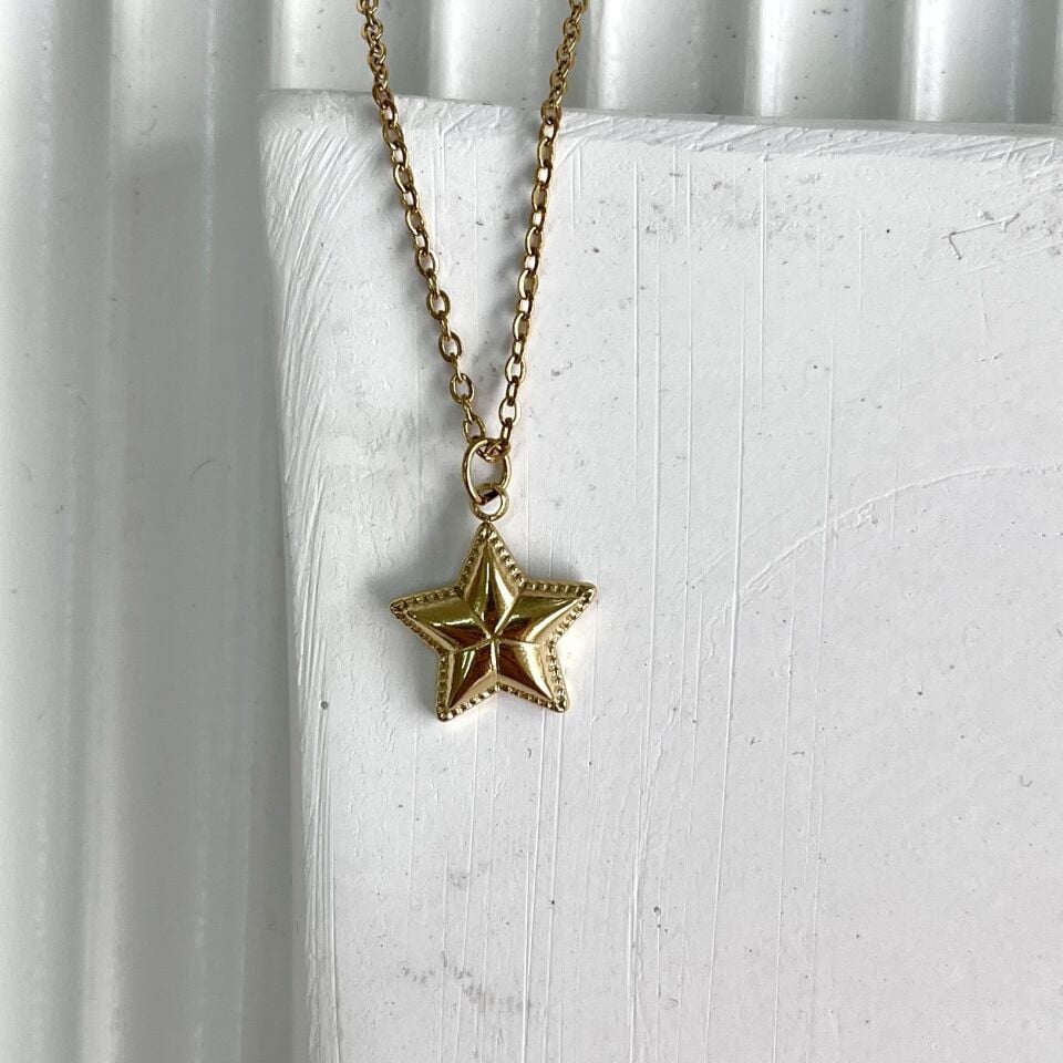 Çelik Minimal Yıldız Kolye