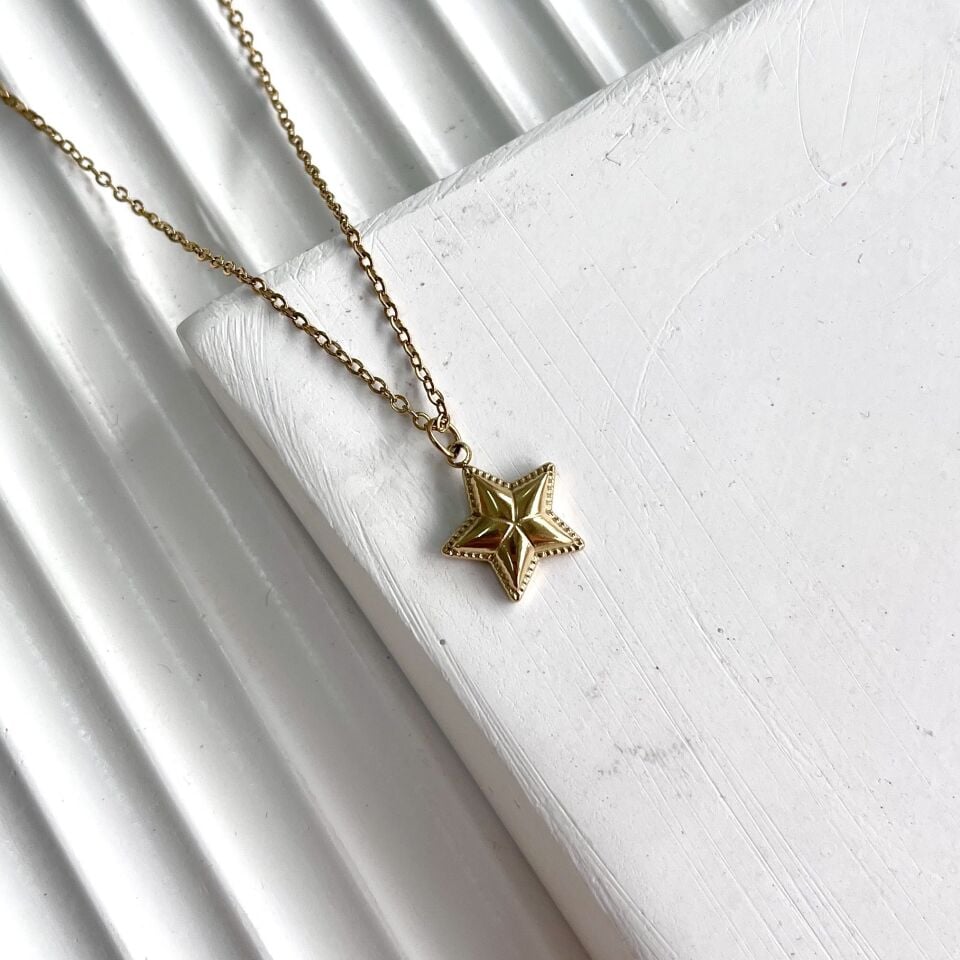 Çelik Minimal Yıldız Kolye