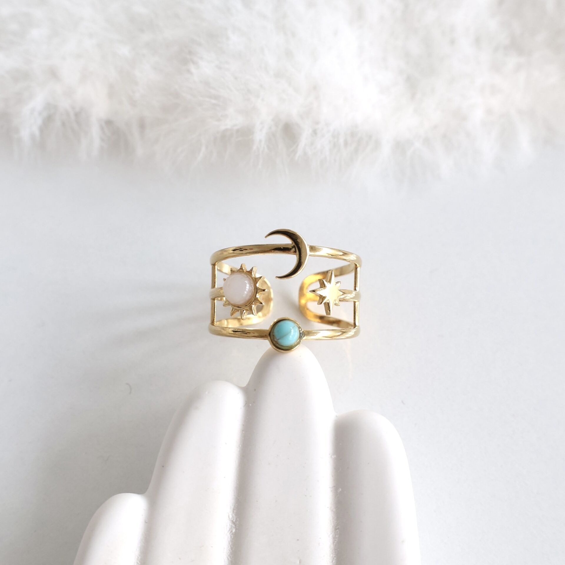 Çelik Ay Desenli Yüzük