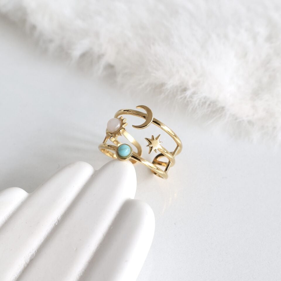 Çelik Ay Desenli Yüzük