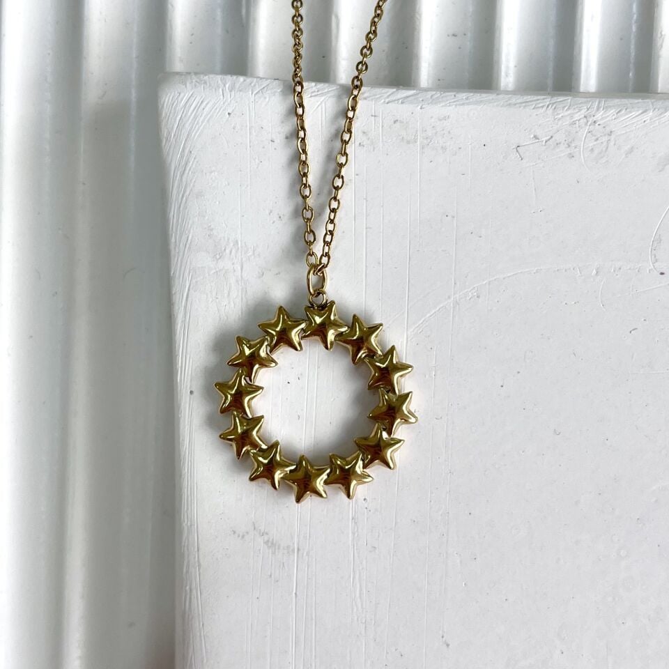 Çelik Yıldız Halka Kolye