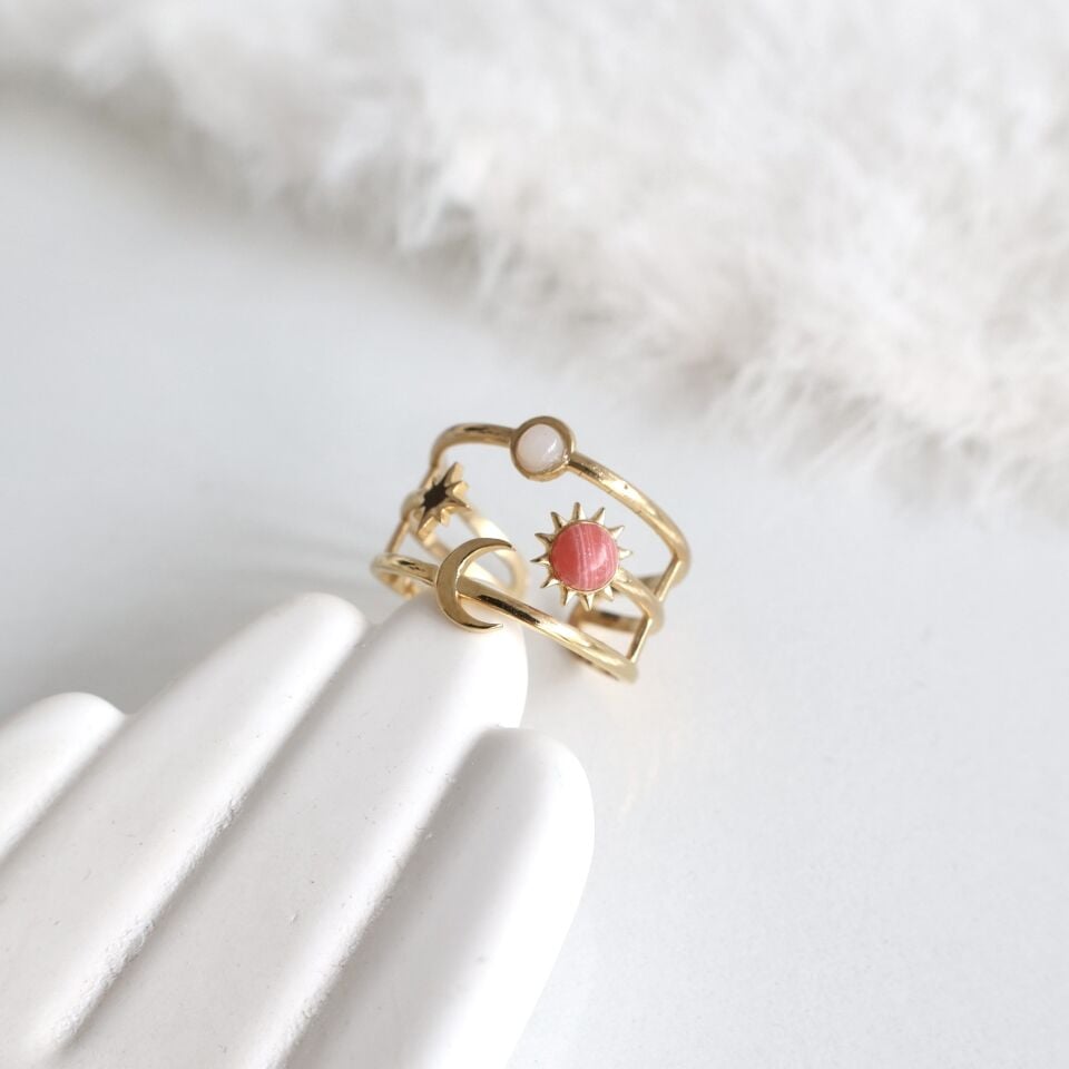 Çelik Ay Desenli Yüzük