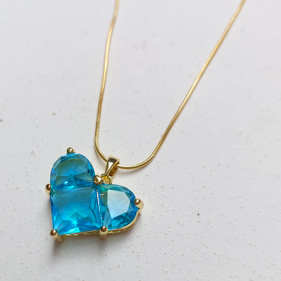 Çelik Mavi Kalp Kolye