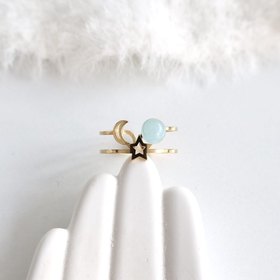 Çelik Ay Yıldız Yüzük