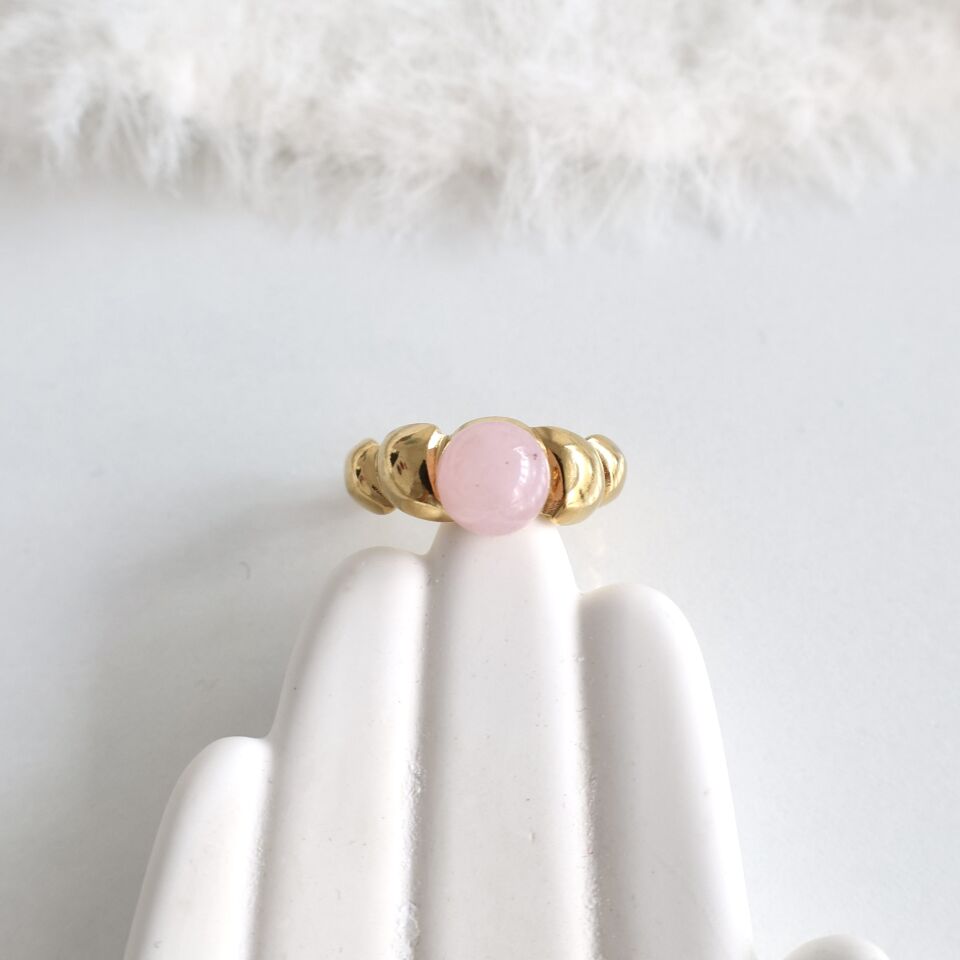 Çelik Pembe Taşlı Yüzük