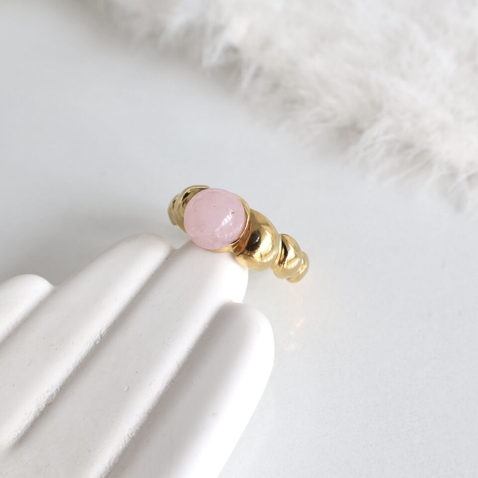Çelik Pembe Taşlı Yüzük
