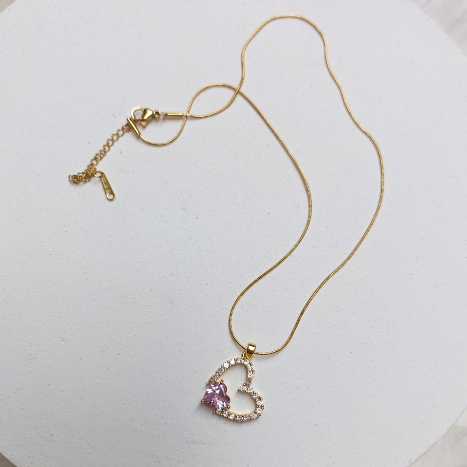 Çelik Pembe Kalp Kolye