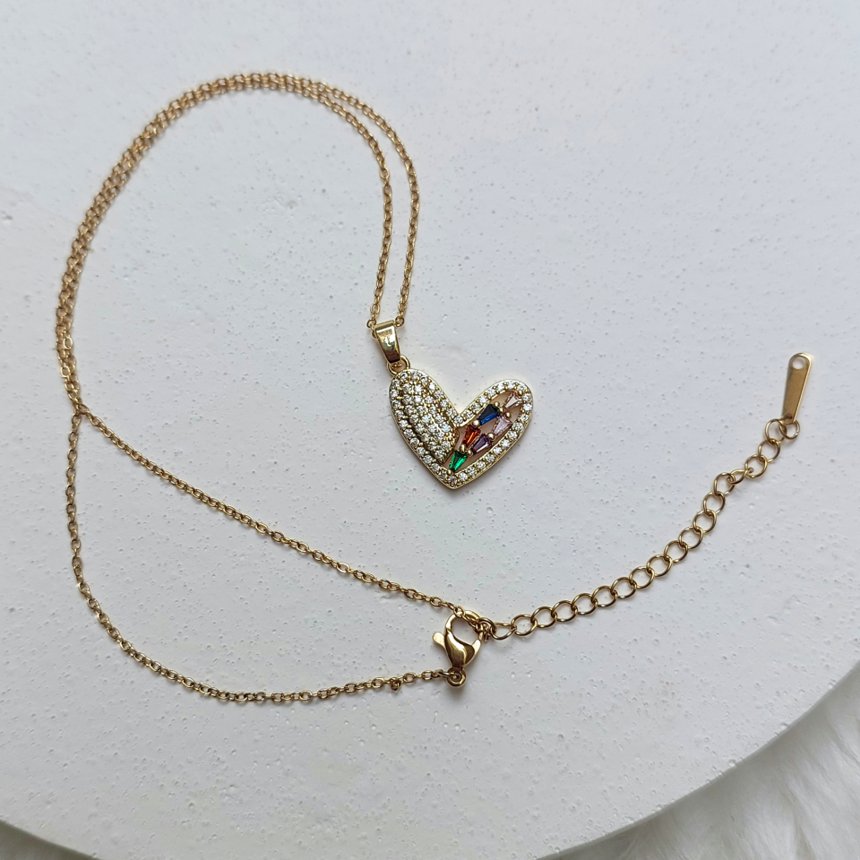 Çelik Zirkon Taş Kalp Kolye