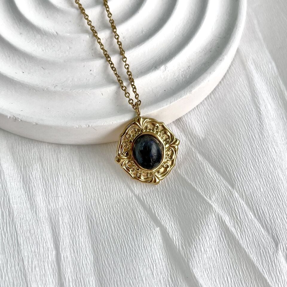 Çelik Obsidyen Taşı Kolye