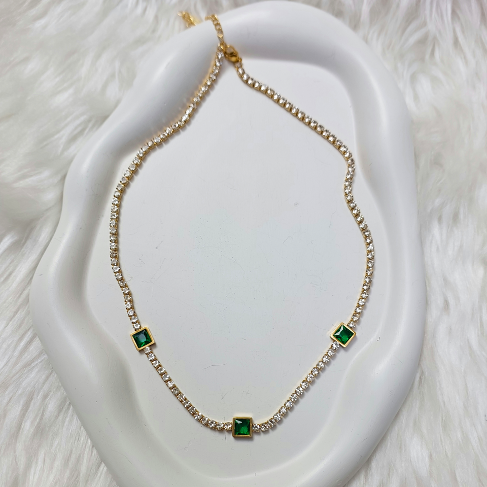 Çelik Yeşil Taşlı Su Yolu Kolye