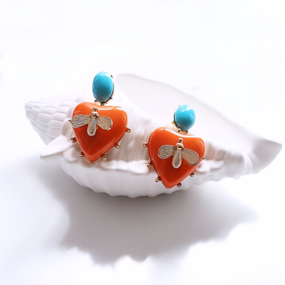 İthal Kalp Küpe (Turuncu)