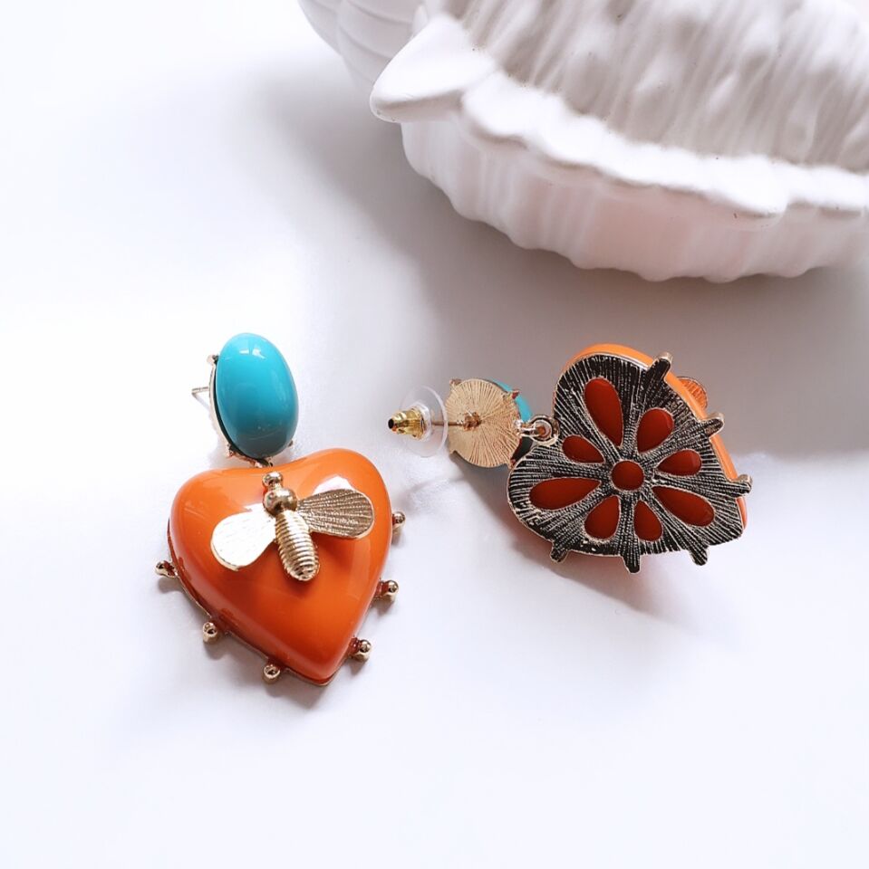 İthal Kalp Küpe (Turuncu)