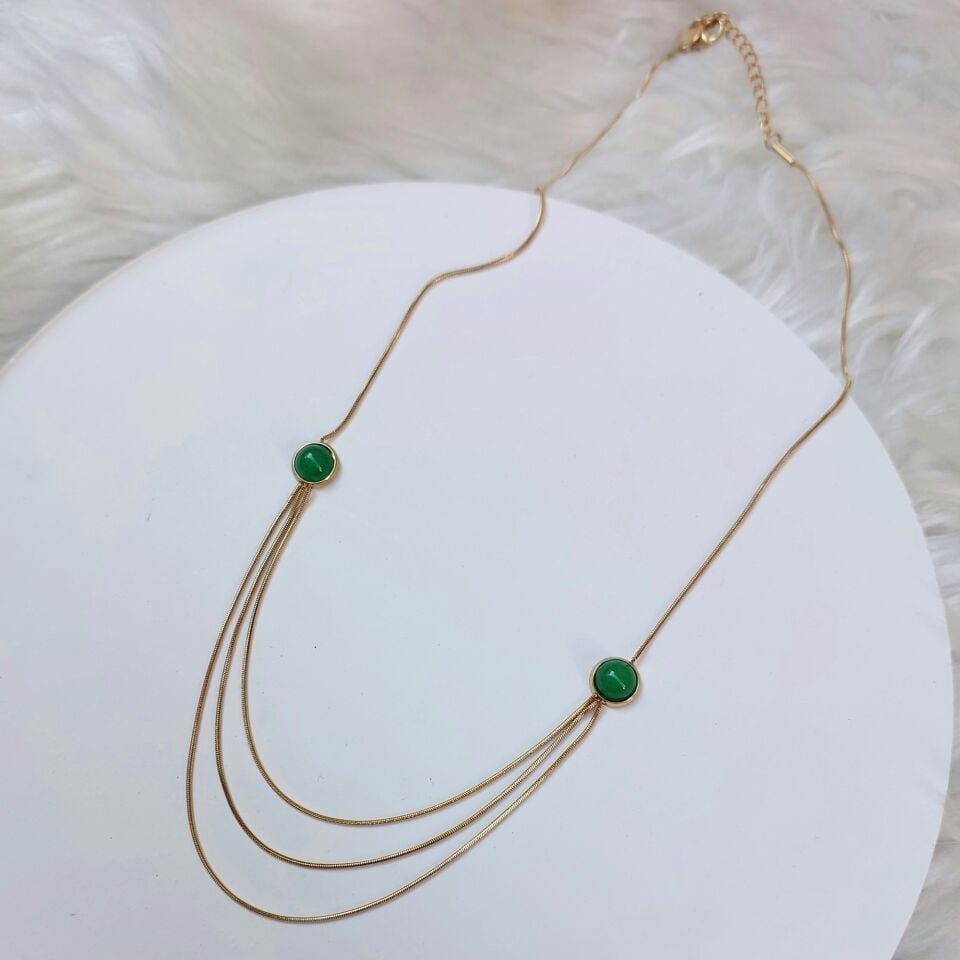 Çelik Yeşil Taşlı Kolye