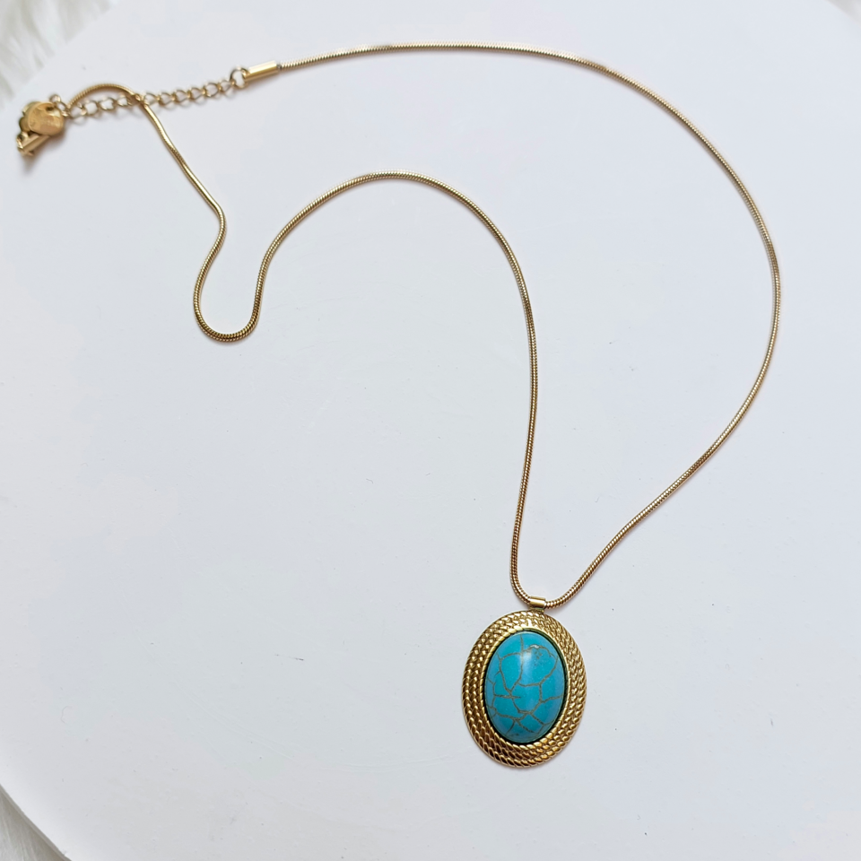 Çelik Turkuaz Taşı Kolye